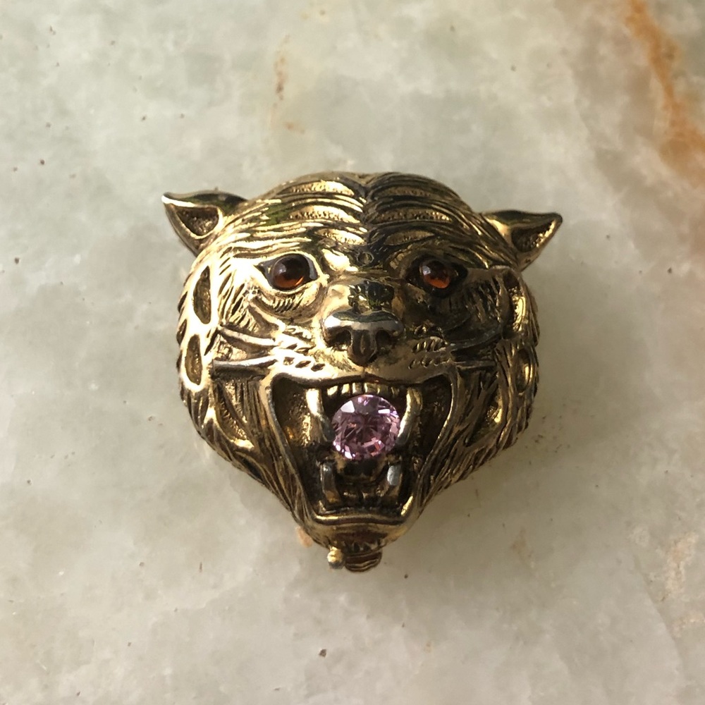 Vintage Faberge signed tiger pendant locket